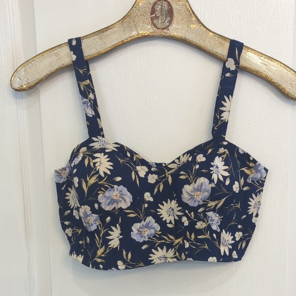 Bog Collective Tops - Blue Floral Bustier Top